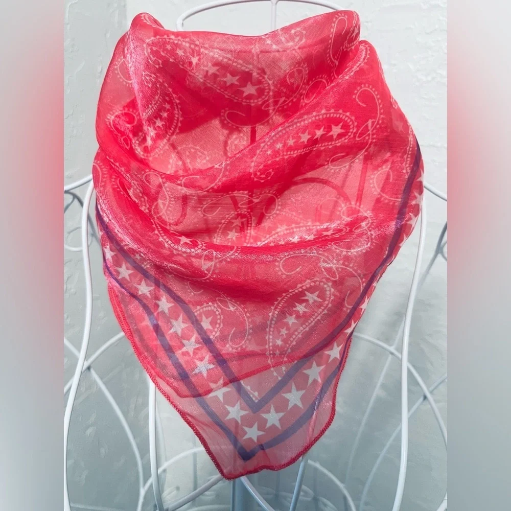Bright Pink White Paisley Nylon Scarf Bandana Neckerchief